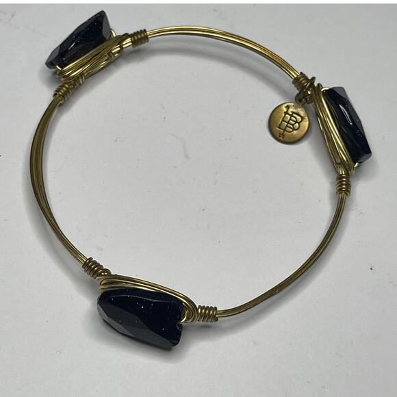 BOURBON & BOWETIES BOWTIES gold tone bracelet bangle deep midnight blue stones - Picture 6 of 10
